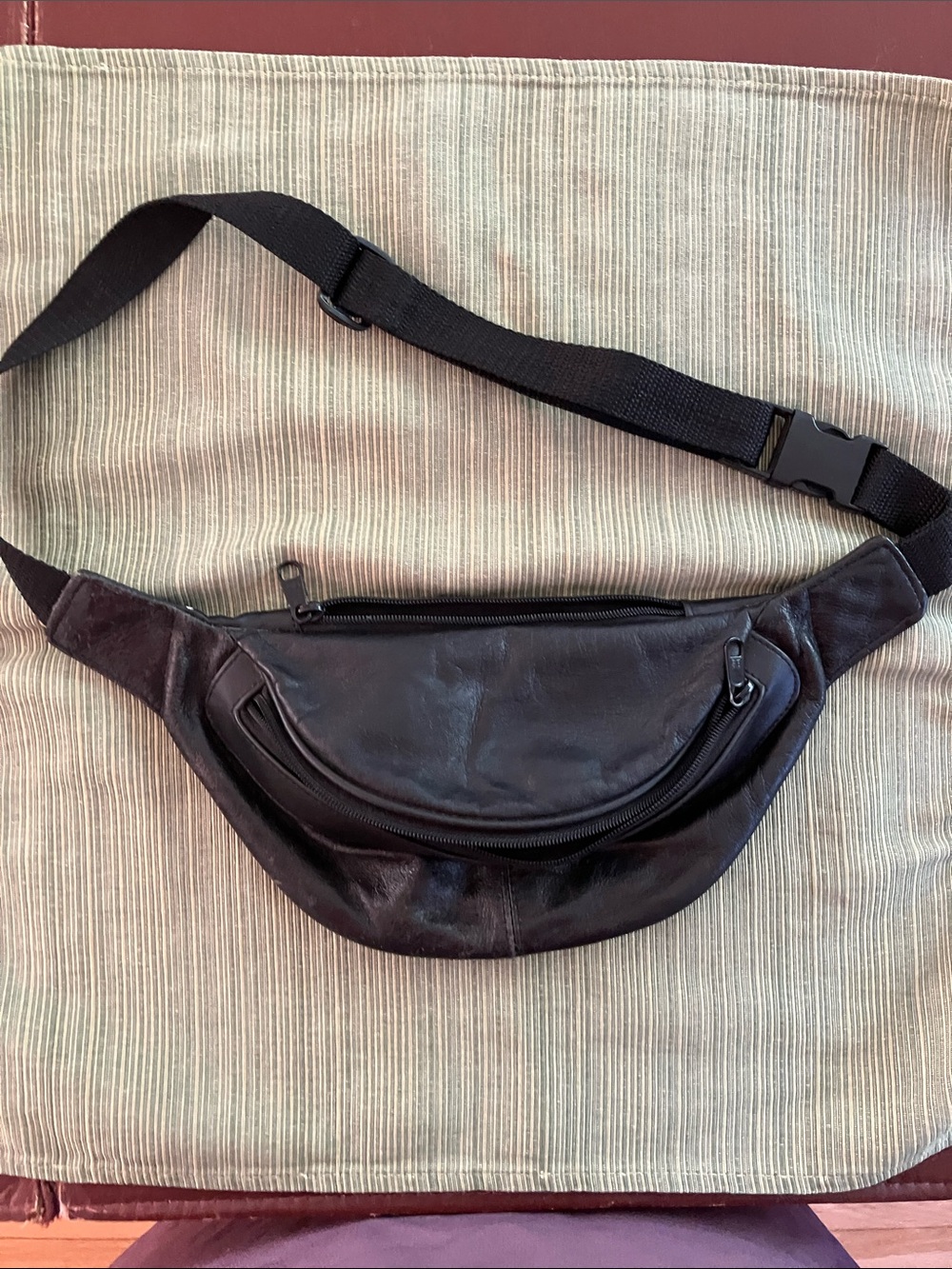 Black Leather Belt Bag with Adjustable Strap
